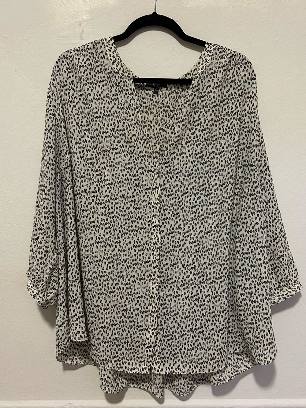 NYDJ Lightweight Cheetah Print Blouse. Never worn. Spare button included.